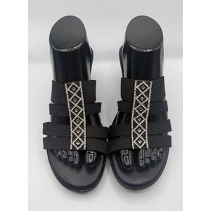Italian Shoemakers Women 9.5 Black Elastic Strap Slip On Wedge Sandals Embellish